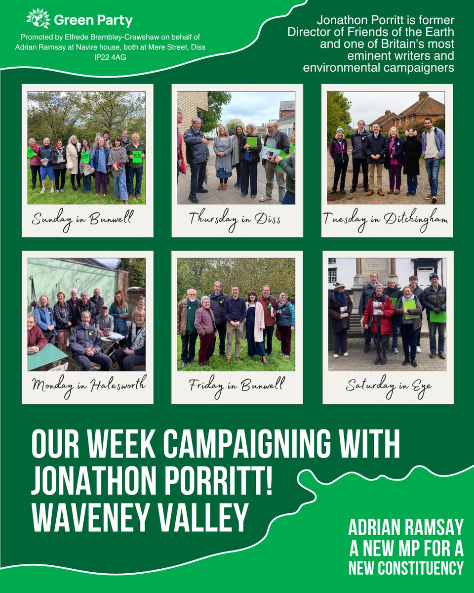 We've had amazing week campaigning with Jonathon Porritt 💚 Thanks to everyone that joined us on the doorstep! The message is clear, there is a unique opportunity to elect a Green in Conservative heartlands 💪 Join us in May actionnetwork.org/events/waveney…