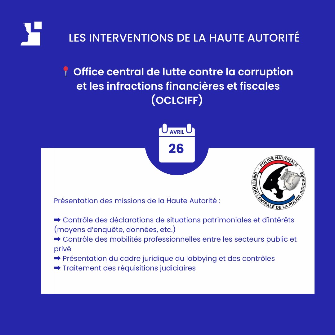 #Formation – La @HATVP est intervenue ce matin auprès des agents de l'#OCLCIFF pour présenter différents aspects de ses missions et son rôle⤵️