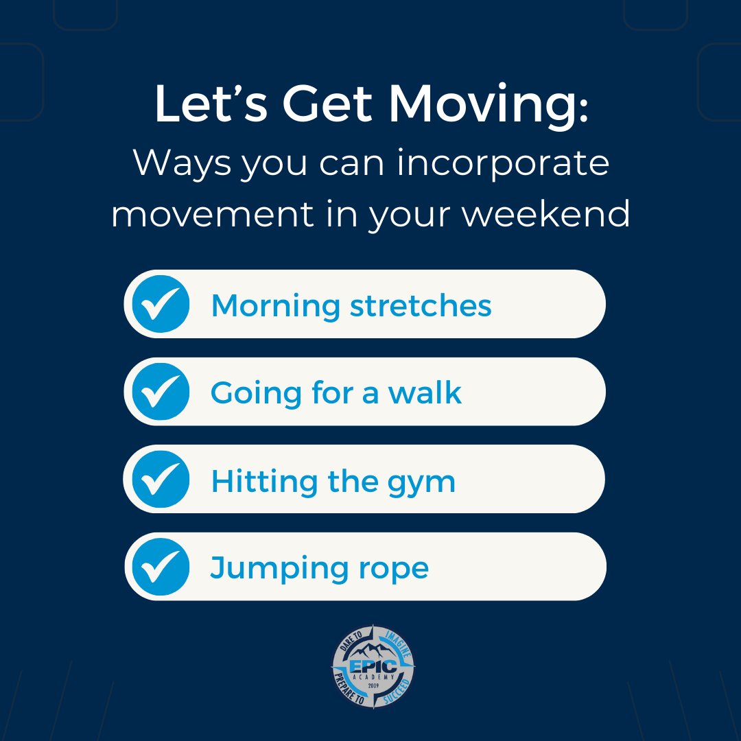 Did you know that April is #MoveYourBodyMonth? It's true! With that in mind, tell us some of your favorite ways to stay active! 

#school #education #students #epicacademy #exercise #BodyMovement #StayActive