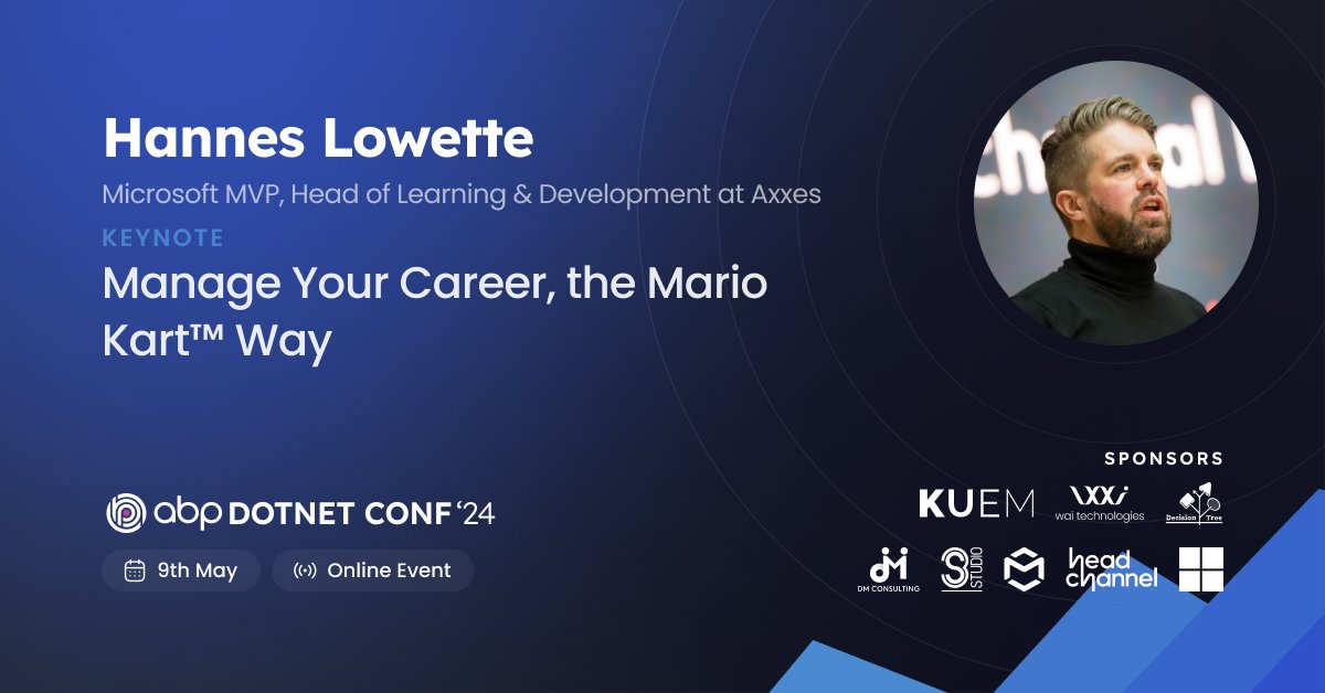 🗣️Excited to have Hannes @hannes_lowette at #abpconf24! 🏎️ Dive into 'Manage Your Career, the Mario Kart™ Way' - a #keynote that transforms game strategies into #career wins. #dotnet #developers #CareerGrowth abp.io/conference/2024