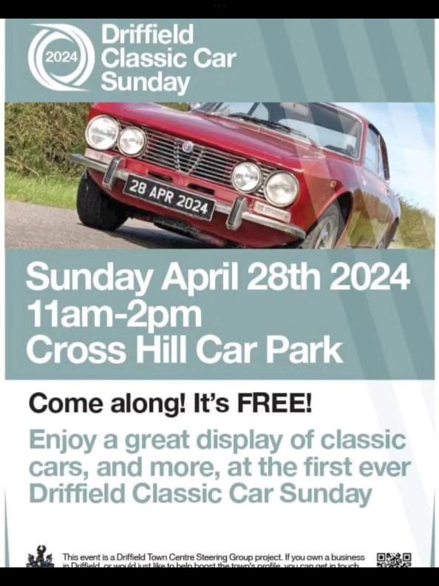 Looking forward to this in Driffield on Sunday. All exhibitor places booked so there will be a good array of local cars to see (including mine). @peter_levy can you have a word with @Hudsonweather about the weather please? ☀️😄 Organised by #discoverdriffield & @Driffield_TC