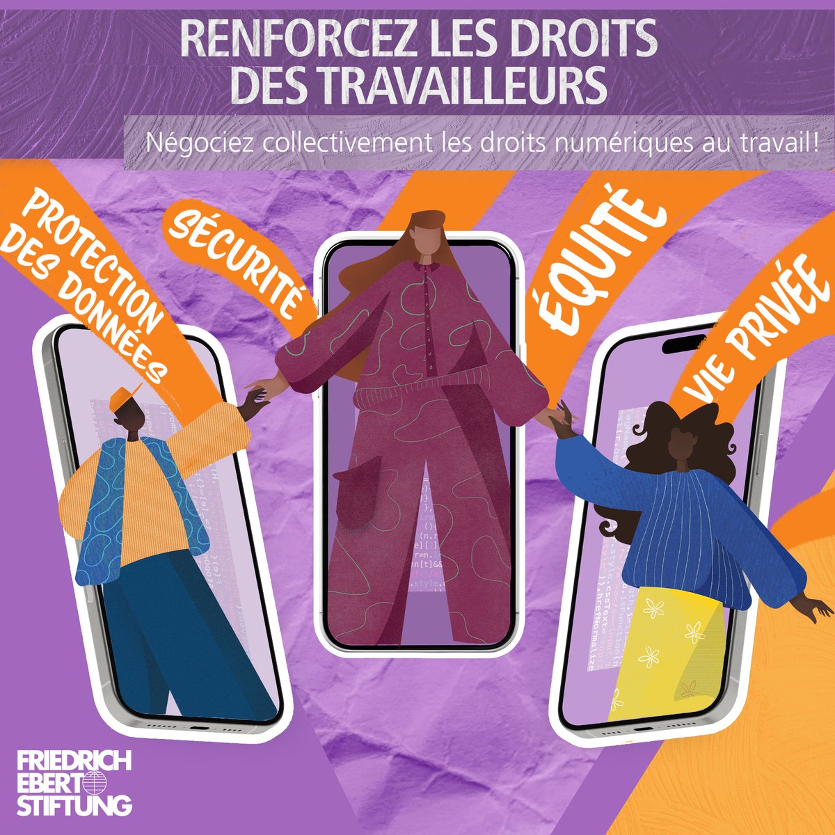 Inclure les #DroitsNumériques dans toutes les conventions collectives assure leur préservation au travail. La négociation collective garantit la #ProtectionDesDonnées. Donnons aux #travailleurs les moyens d'exiger un traitement équitable et le respect de leurs droits numériques✊