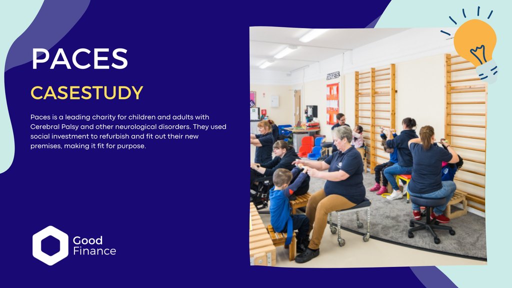 Paces is a leading charity for children and adults with Cerebral Palsy and other neurological disorders. 

They used #SocialInvestment to refurbish and fit out their new premises.  

Here’s how... ⬇️ 

goodfinance.org.uk/case-studies/p…