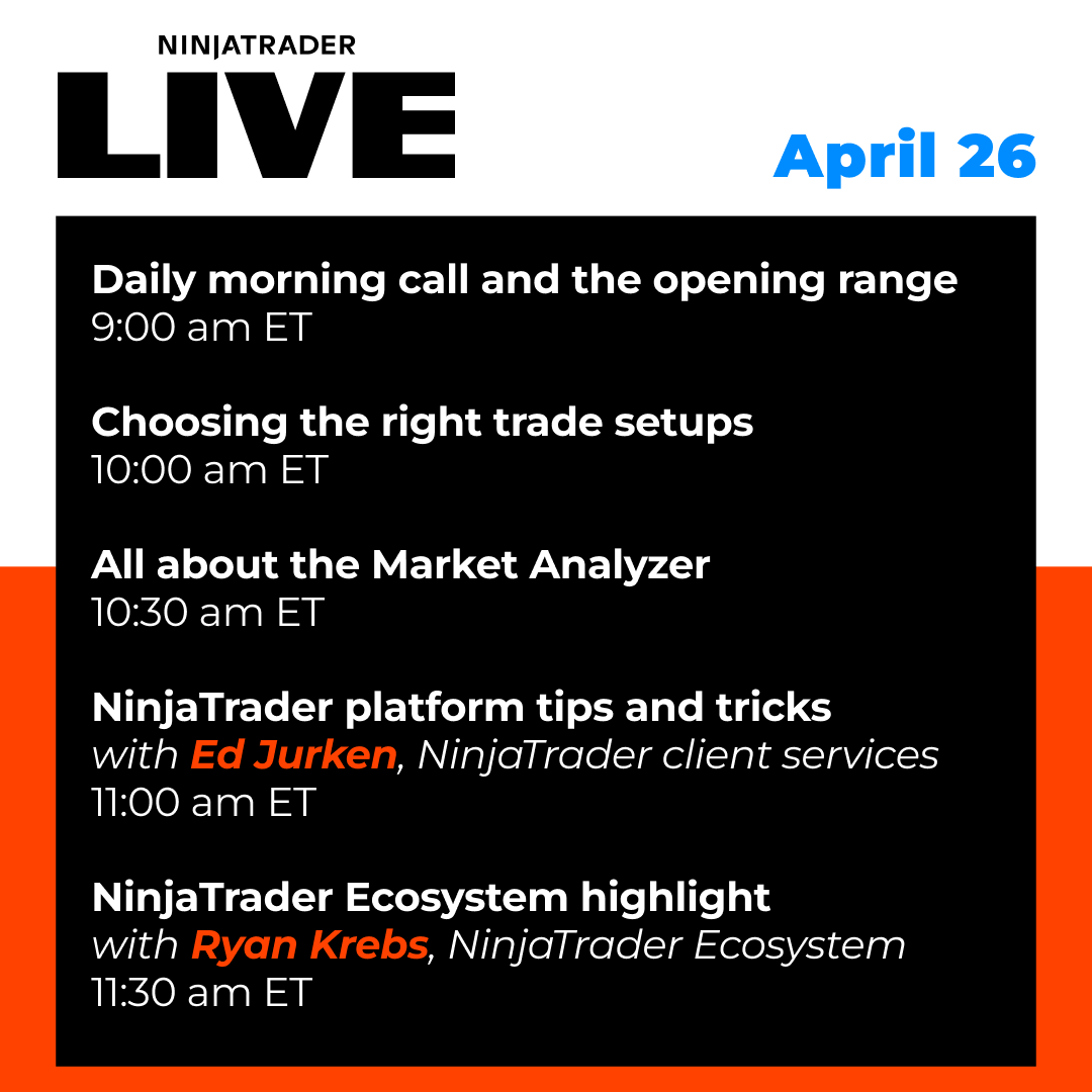 It's NinjaTrader platforms all day long today on #NinjaTraderLive! We'll be chatting with some of our own experts about the Market Analyzer, platform tips and tricks, and the NinjaTrader Ecosystem. Watch: bit.ly/443bAjw