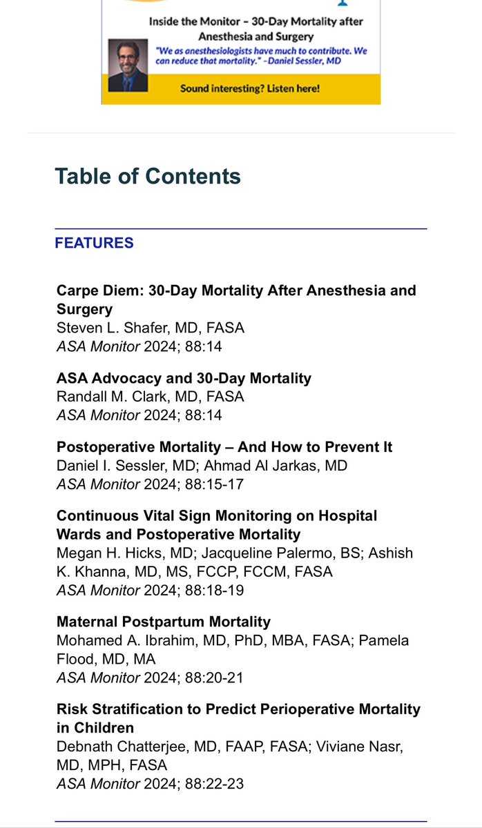 Thank you @ASAMonitor for featuring us on your special issue! #postoperative #monitoring @WakeAnesthesia and a very special podcast from a career mentor : pubs.asahq.org/monitor/articl… @ASALifeline @SOCCA_CritCare @wakeforestmed