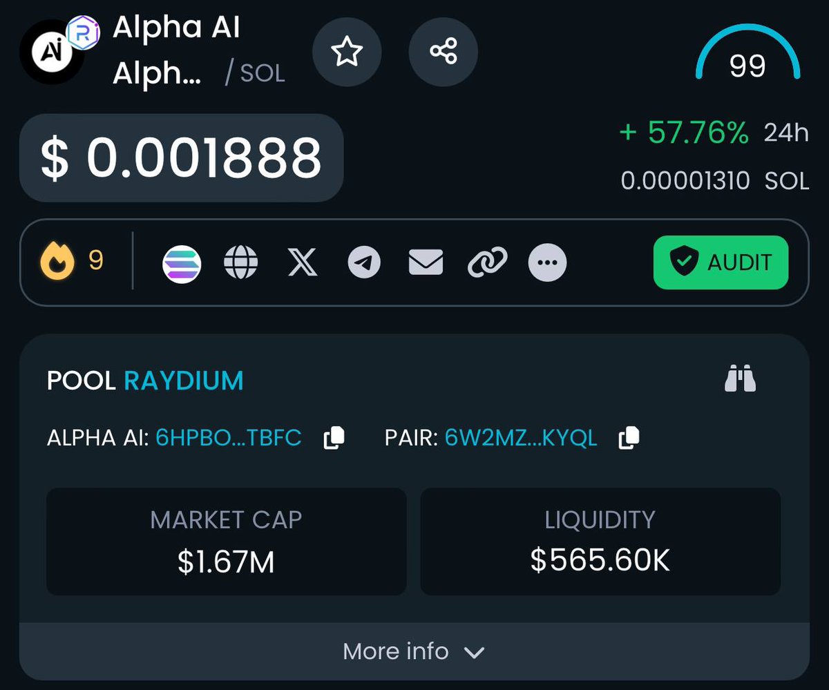 $Alpha-AI HOT Trending on DEXTools! 

Stay tuned fill up your bags and get a chance of the get in early Alpha-AI

2 major CEX will hit anytime soon! 

We're trending on SOL BuyBot , DEXTools , DexScreener and more to come!  

Along side we will have an trending on CG , CMC ,…