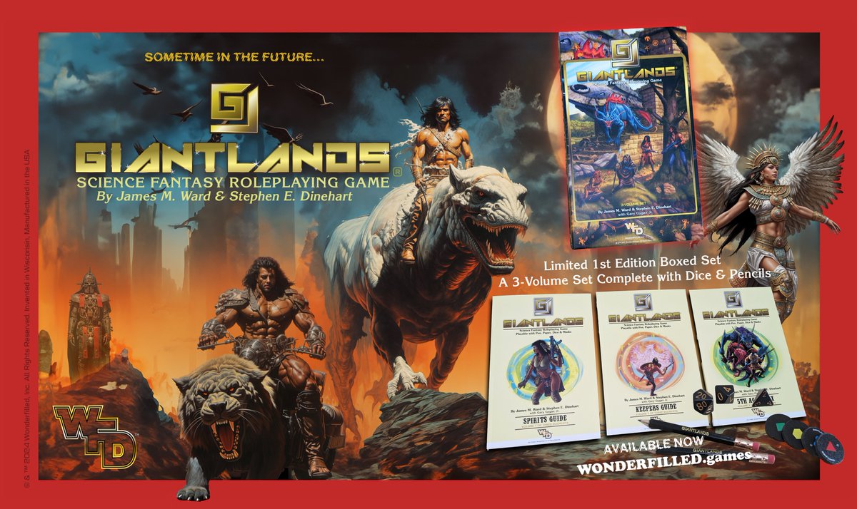 As supplies dwindle, April 30th 2024 we'll end the discount price of our 1st Edition @GiantLands #RPG limited edition boxed set. Currently $69.98, it will be the full MSRP of $119.98 USD May 1st. 100% made in the USA, from the books to the dice & pencils, we won't be printing it…
