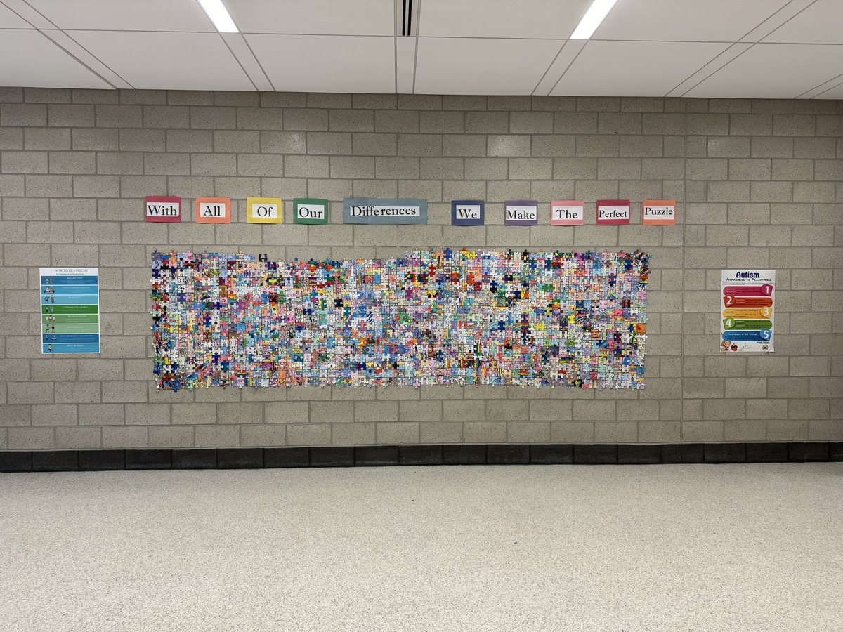 MES came together to create over 950 puzzle pieces in honor of our friends and family for Autism Acceptance Month. What makes you different makes you beautiful! #AutismAcceptance #MontourProud