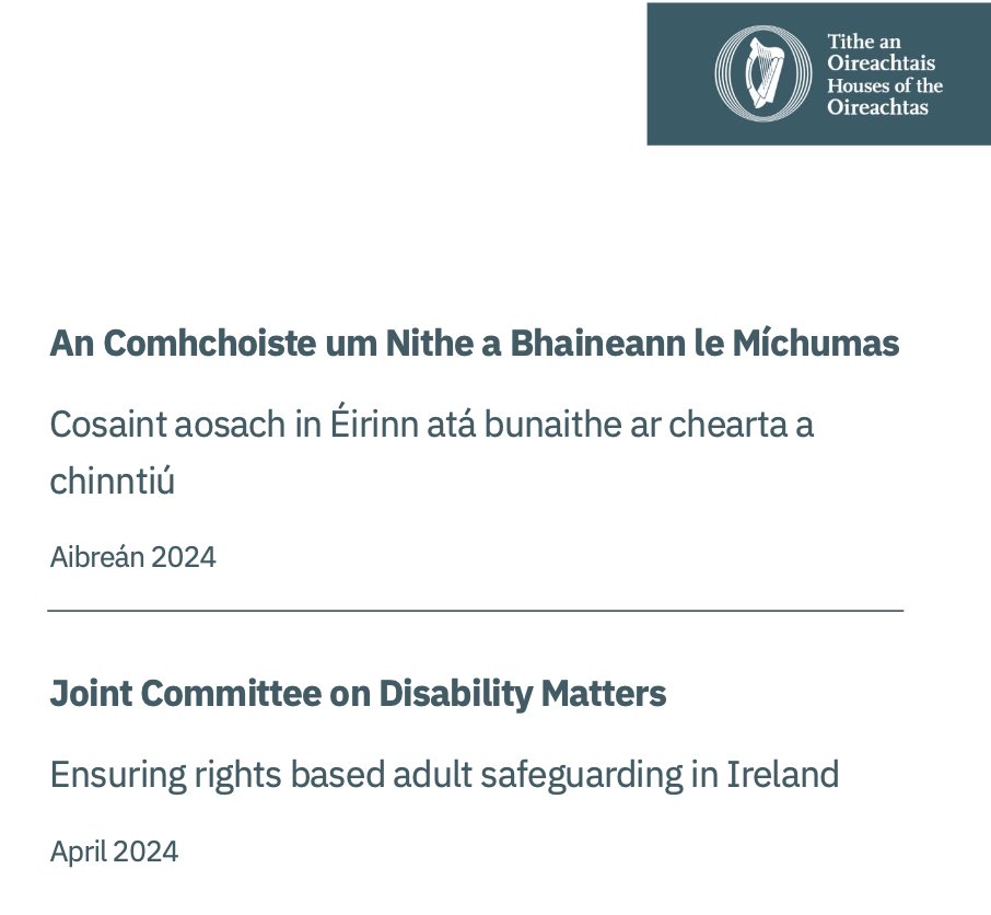 New adult safeguarding repot published this week by the Joint Oireachtas Committee on Disability Matters. See – safeguardingireland.org/wp-content/upl…