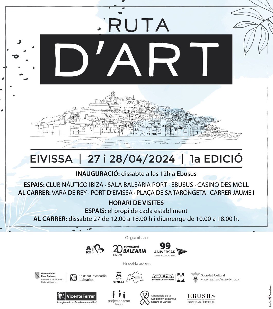 Obres d'art de més de 140 artistes mediterranis, majoritàriament de les Illes Balears, es podran contemplar durant els dies 27 i 28 d'abril als carrers de la capital d'Eivissa i a locals socials emblemàtics de la ciutat d'Eivissa.