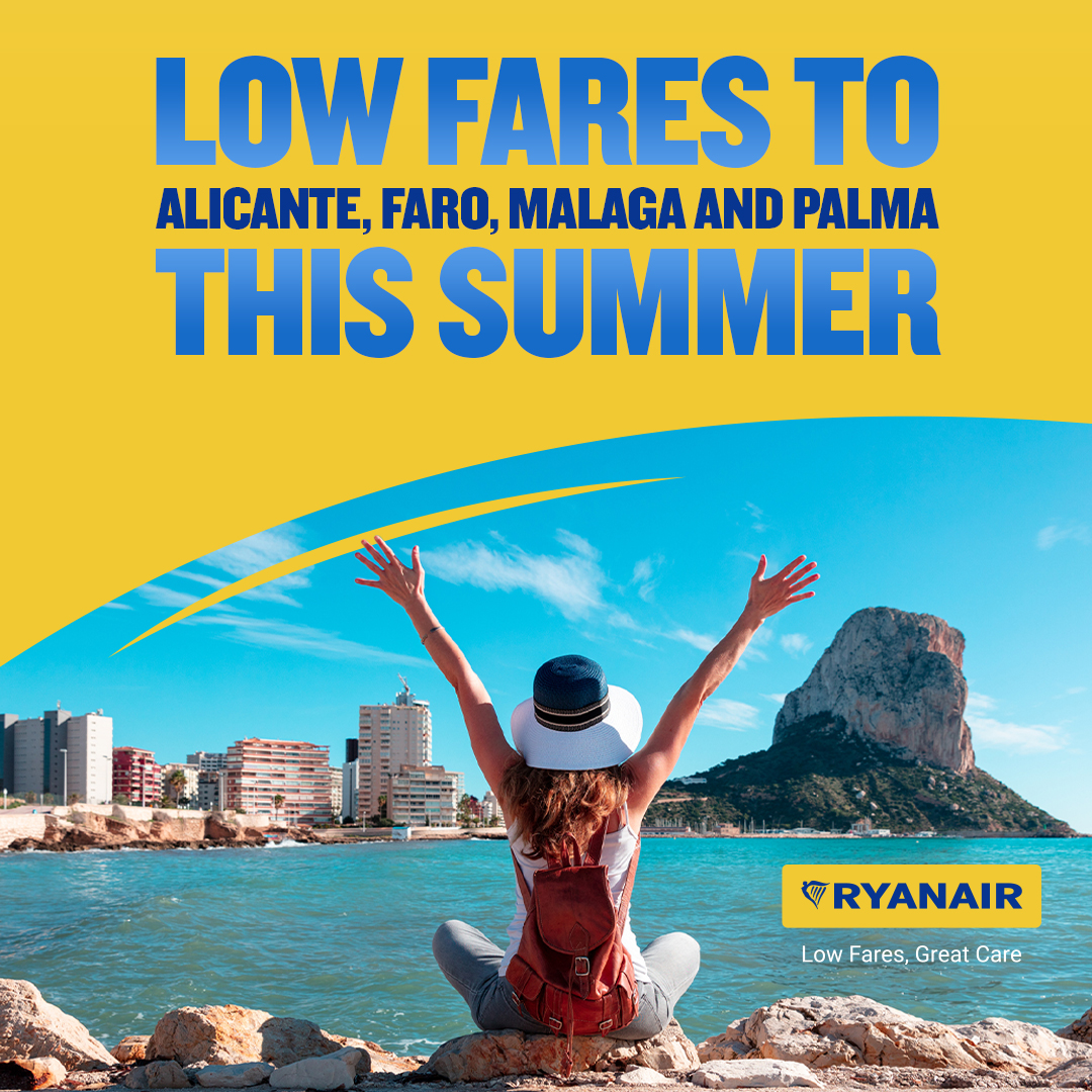 ✈️ Take off to the sun this summer with @Ryanair to Alicante, Faro, Malaga and new for 2024 Palma, Majorca. Book your tickets today and jet away on a sunshine adventure: bit.ly/3xnxTE8 #FlyExeter #SpanishSun #SummerHoliday #SunshineBreak #Flights