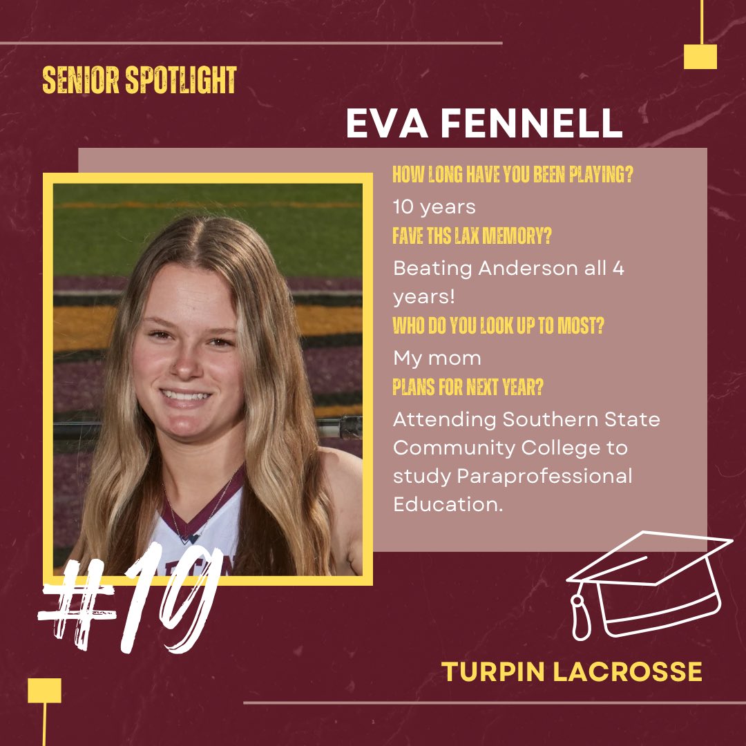 🎓SENIOR SPOTLIGHT: EVA🎓

Senior Night is on Thursday, May 2nd at Spartan Stadium! Come out and support our seniors🎉

#SpartanStrong | @TurpinSpartans