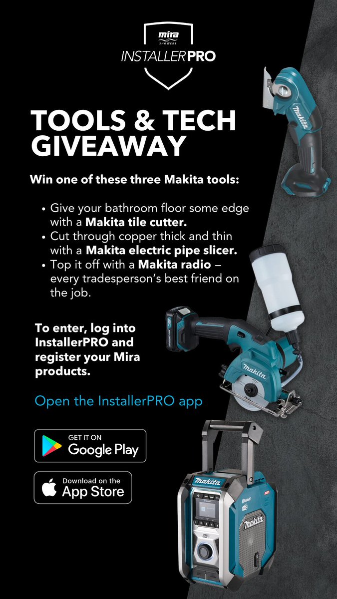 TOOLS & TECH GIVEAWAY from Mira Showers 😍 To enter, log into InstallerPRO and register your Mira products. mirashowers.co.uk/installerpro/
