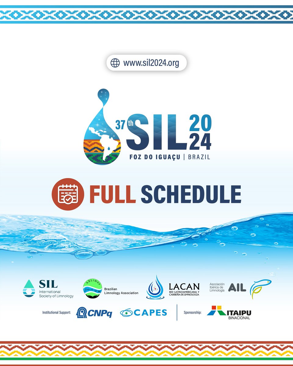 Ready for the #SIL2024Congress?
Visit the website and check out the complete schedule!
#SIL in Brazil is a incredible opportunity to learn and connect with the top minds in the field.
SIL2024.org
#SIL #SIL2024 #limnologia #Limnology