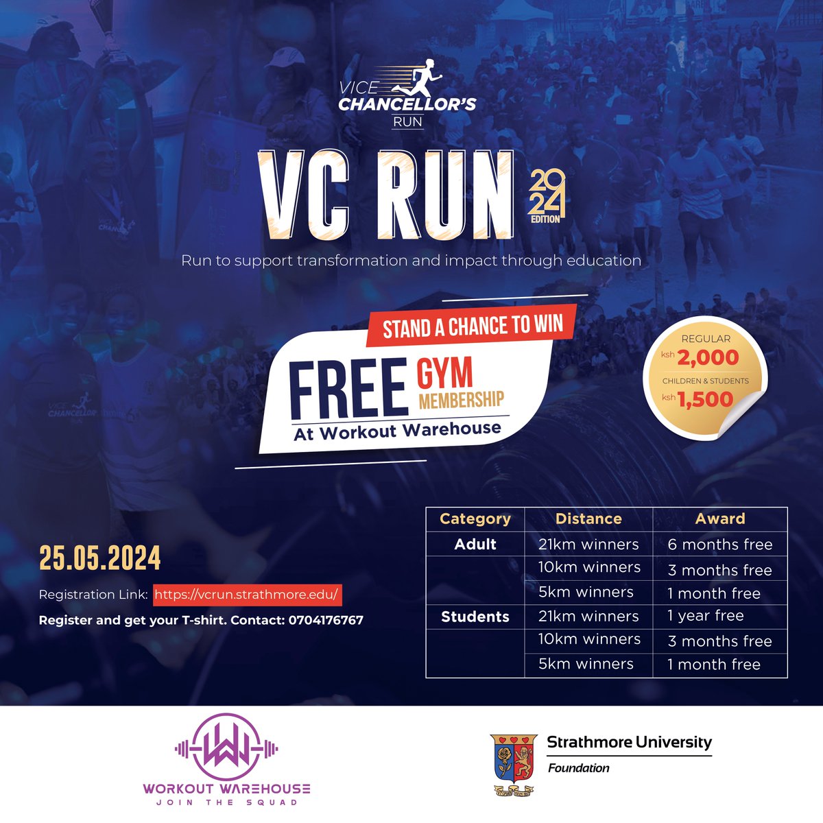 We know you're all pumped up for the #VCRun, and what better way to keep that energy going than with some gym perks? 💪 We've partnered with The Workout Warehouse to offer free gym memberships to the #VCRun 2024 winners.🎉 Register here: vcrun.strathmore.edu/register/