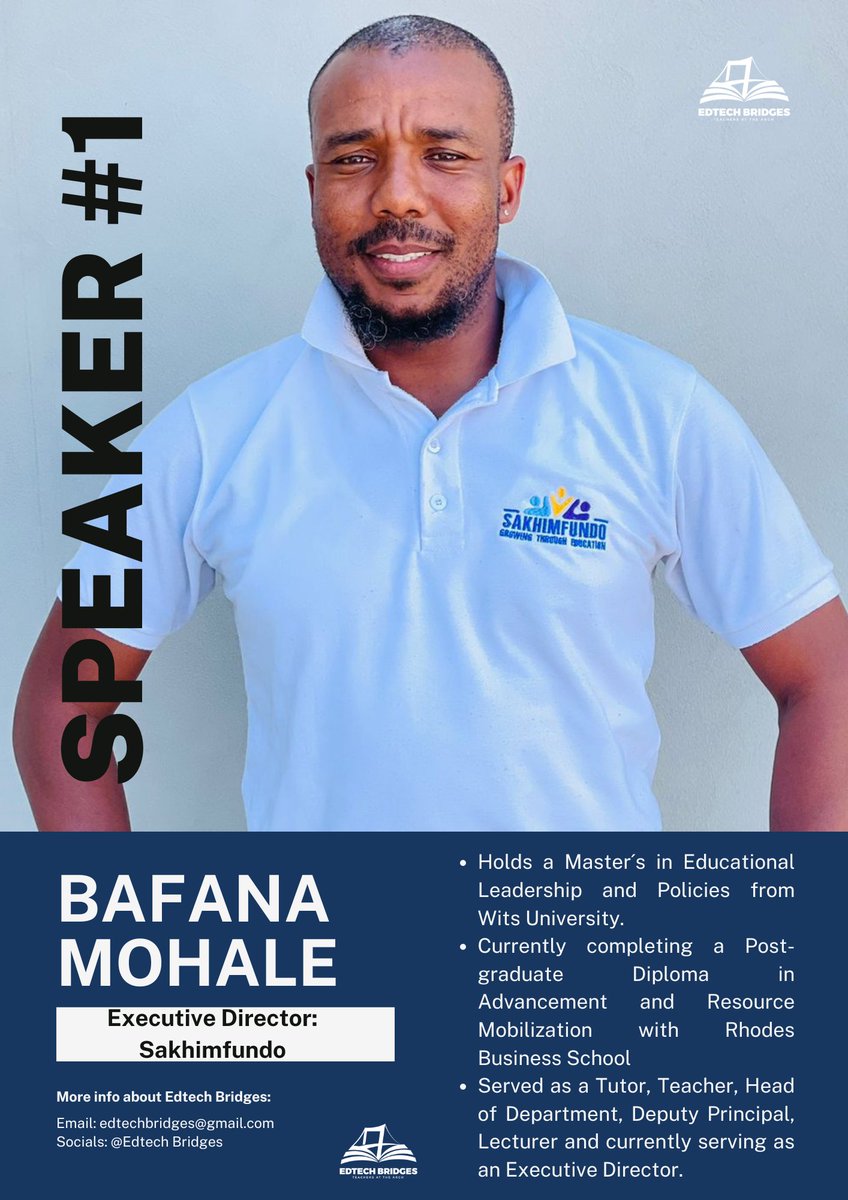 [ EDTECH BRIDGES WEBINARS 2024 ]: 30 YEARS INTO DEMOCRACY - LET'S TALK EDUCATION

Meet the panel - Speaker profile - Bafana Mohale 

#EdtechBridgesVision2027 | #FreedomDay2024