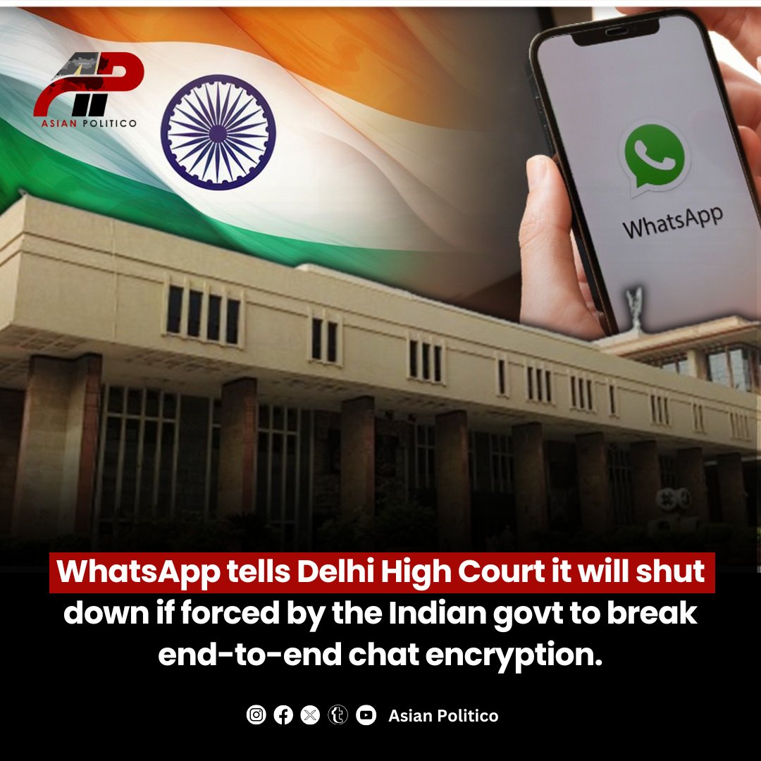 WhatsApp, owned by Meta, has issued a stark warning to the #DelhiHighCourt, stating that it will 'exit India' if compelled to break encryption of messages. 

This statement comes amid a legal battle between #WhatsApp and the #Indian government over the enforcement of IT Rules,…