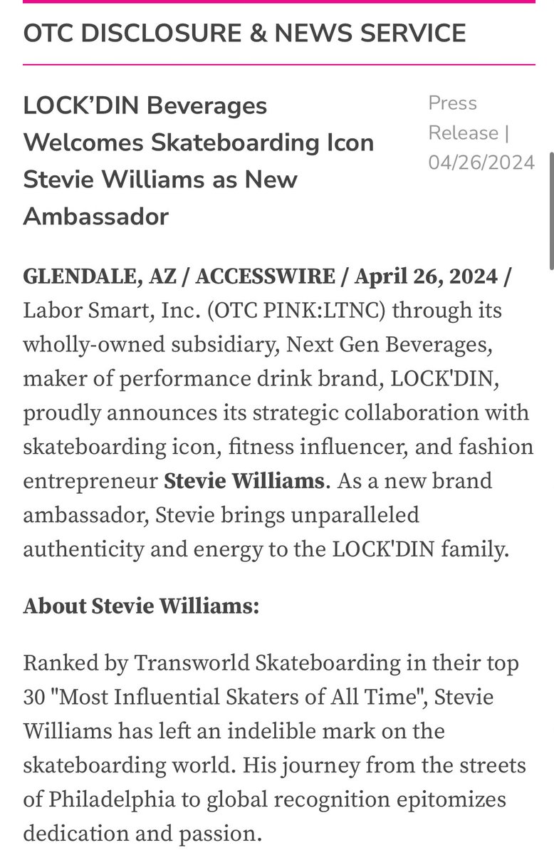 $LTNC welcome a new ambassador @steviewilliams_