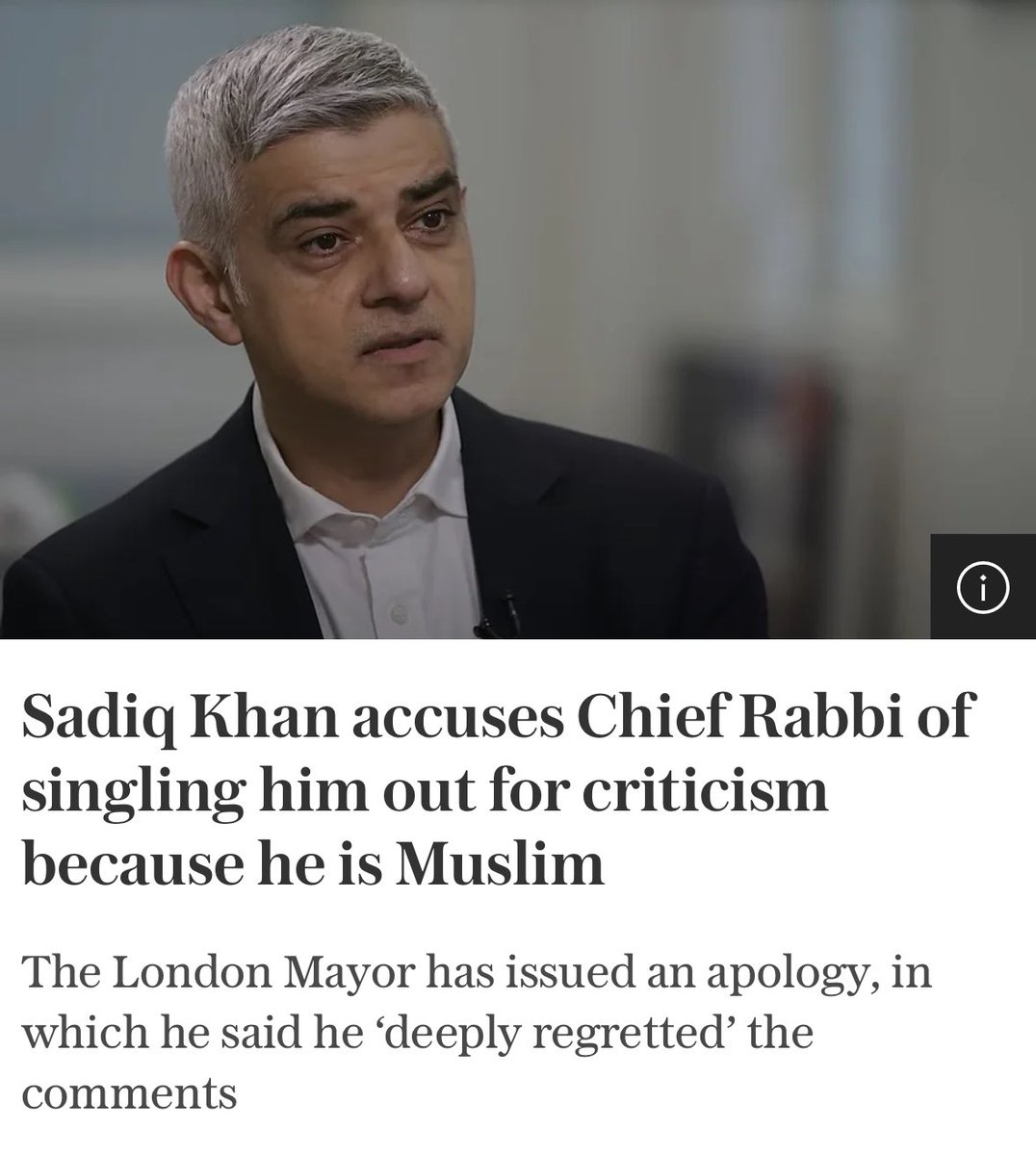 The thinly guised antisemitism perpetuated by @SadiqKhan is so obvious to most of us. He constantly hides behind his identity to avoid being held accountable for his horrendous policies and multitude of failures.