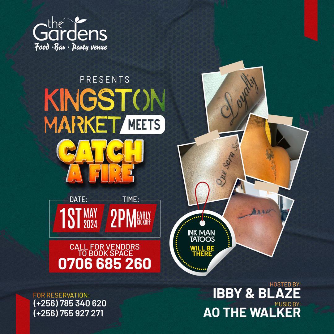 Want to get your first tattoo or add onto your collection? Well, on Wednesday next week while we #CatchAFire at @GardensNajjera, tattooists from Ink Man Tattoos will be there to make sure you do. It will be a public holiday btw so, we kick off at 2pm.