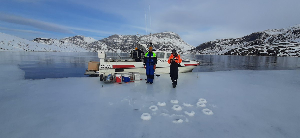 🛠️Boren in het ijs in Kobbefjord, April 2024 🫧Fjorden spelen ook een rol in de koolstofcyclus en om te weten hoe dat verandert door het jaar heen, moet je ook in de winter meten🥶 #FieldworkFriday