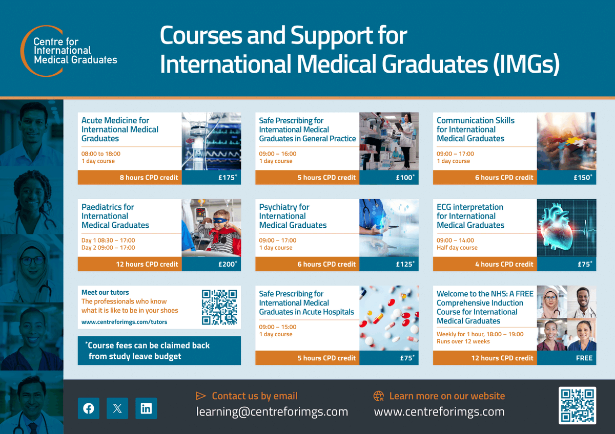 Centre for International Medical Graduates, UK (@centreforimgs) on Twitter photo Supporting international doctors...promoting safe clinical care in the NHS
👇Online courses for IMGs by Consultants / SAS / Trainees @ centreforimgs.com
For more information or group registration for NHS Trusts and Postgraduate Schools - Learning@centreforimgs.com Supporting international doctors...promoting safe clinical care in the NHS
👇Online courses for IMGs by Consultants / SAS / Trainees @ centreforimgs.com
For more information or group registration for NHS Trusts and Postgraduate Schools - Learning@centreforimgs.com