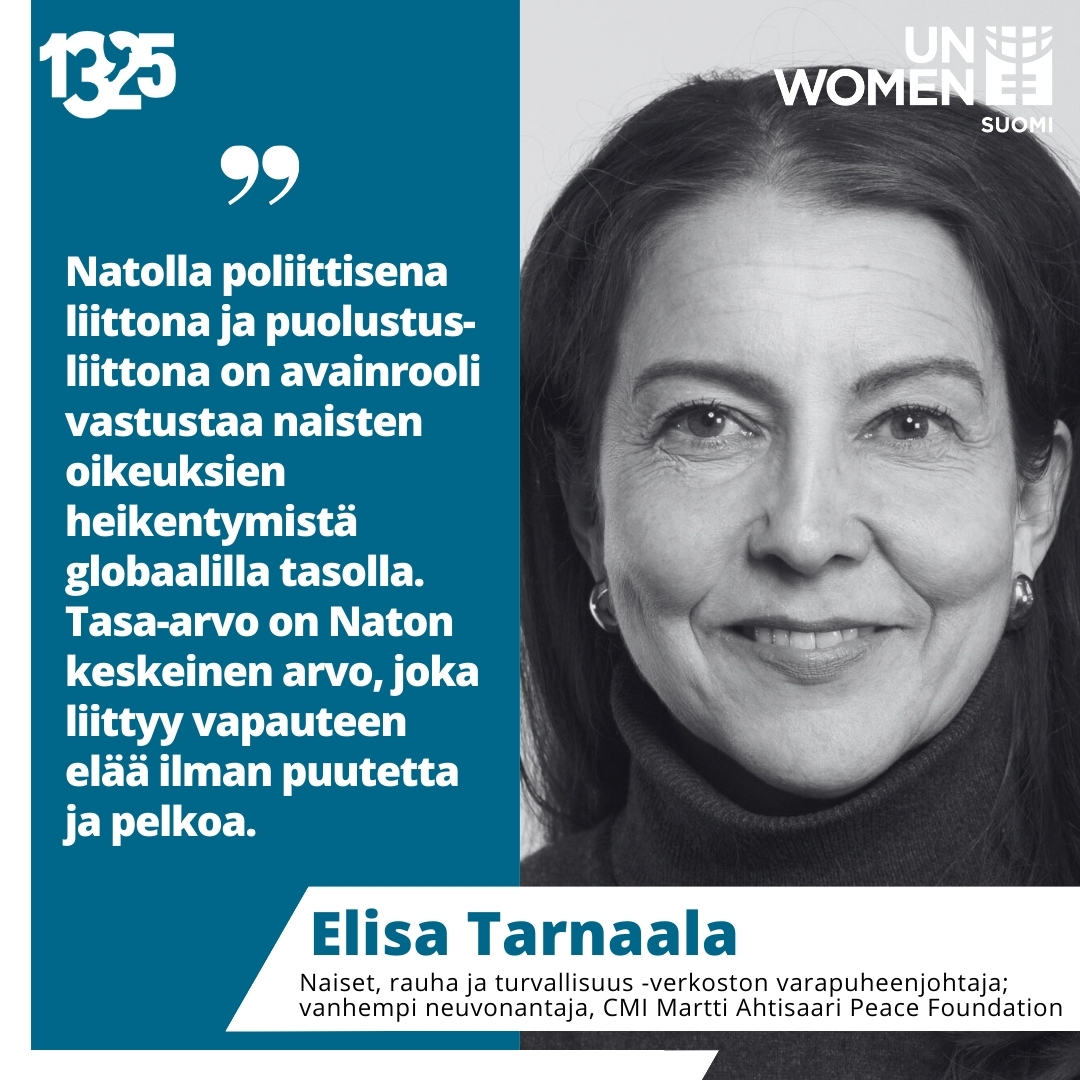 Verkoston vpj Elisa Tarnaala @cmioffice: muuttuneessakin turvallisuusympäristössä naiset, rauha ja turvallisuus -teemojen tulisi olla Natolle keskeisiä. Natolla poliittisena liittona ja puolustusliittona on avainrooli vastustaa naisten oikeuksien heikentymistä globaalilla tasolla