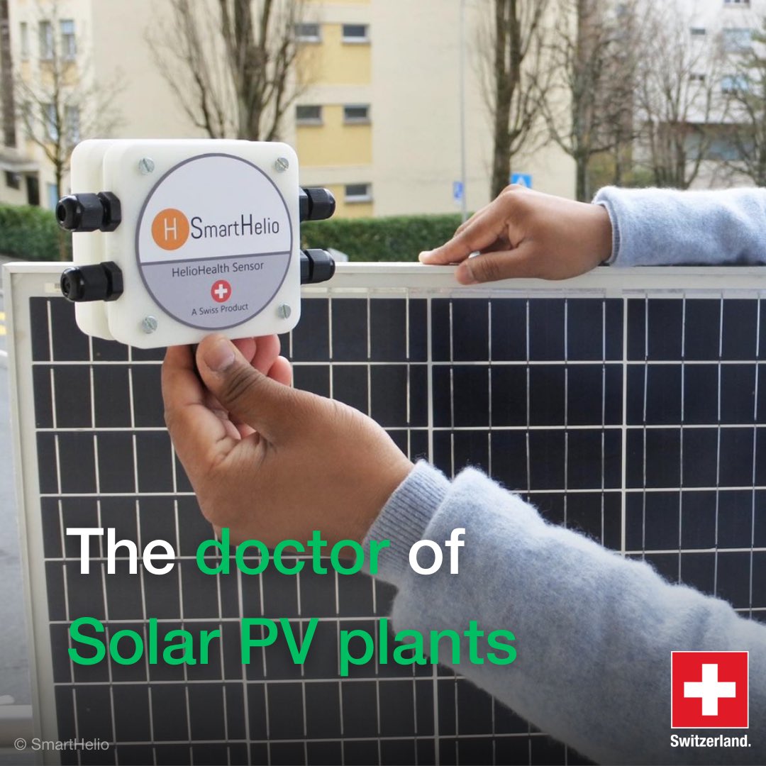 Swiss company @SmartHelioIOT developed a proprietary #IoT (Internet of Things) sensor and intelligent software to keep solar plants healthy and generate more clean energy ☀️🇨🇭♻️ Learn more 👇 smarthelio.com
