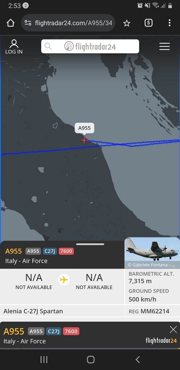 #A955 🇮🇹 Italian Air Force C27j Spartan MM62214 on it's way from Sarajevo to Pisa squawking 7600 radio failure