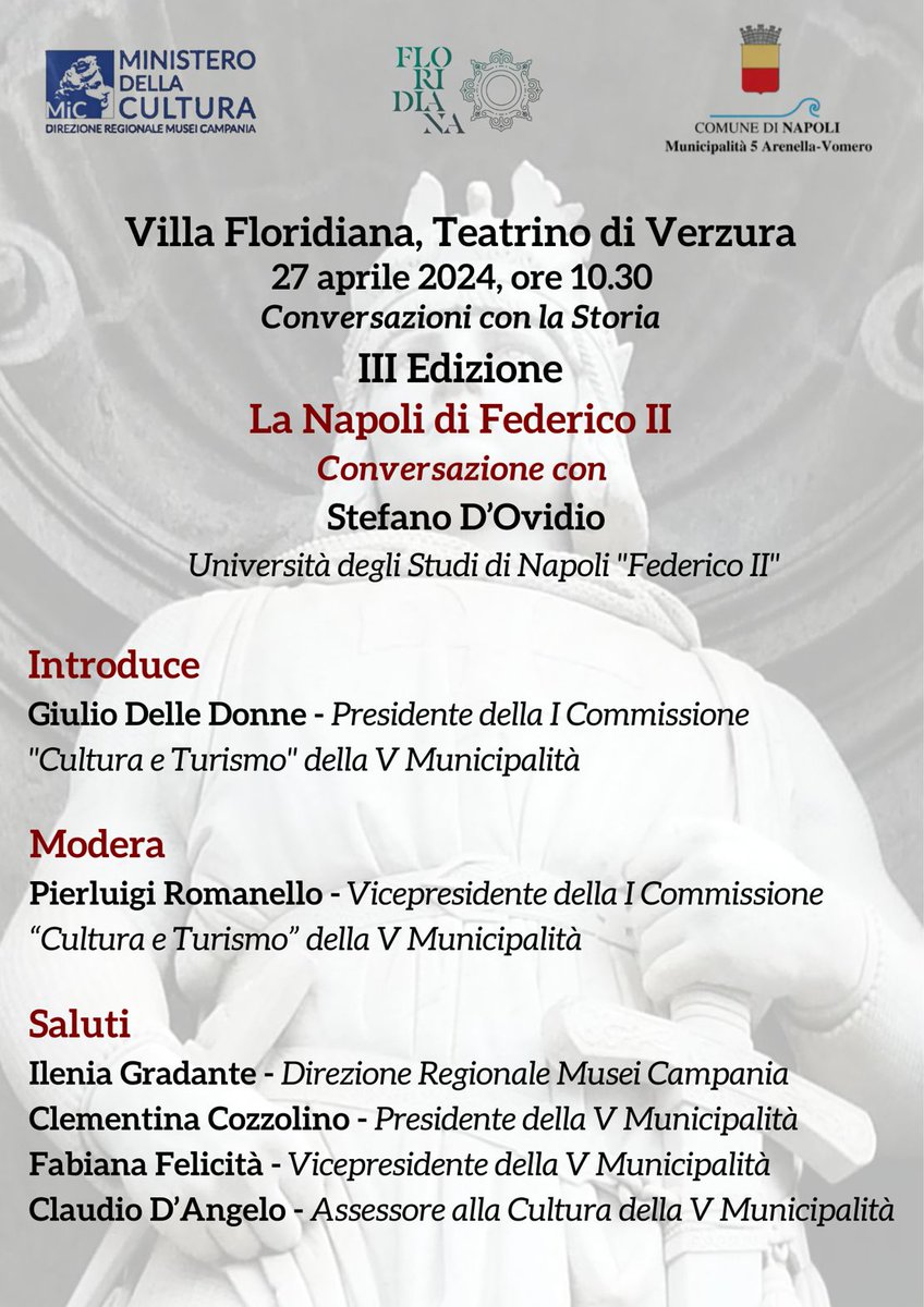 CONVERSAZIONI CON LA STORIA III Edizione - Villa Floridiana - Teatrino di Verzura. Dal 27 aprile al 8 giugno 2024, ore 10.30 museicampania.cultura.gov.it/conversazioni-…
