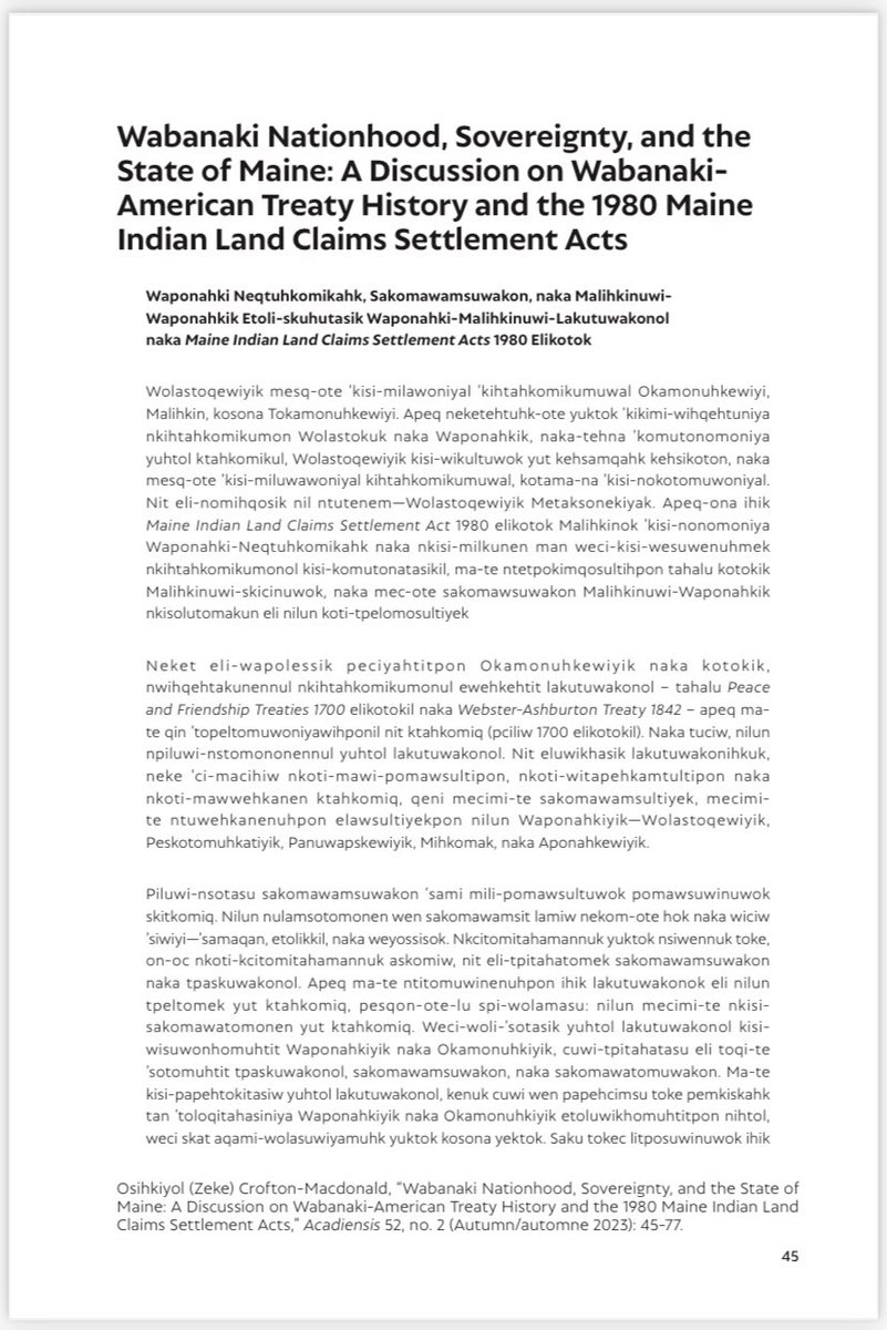 @richrray Paired with Zeke Crofton-MacDonald’s forum on Wolastoqey interpretations on treaties in the state of Maine and Wabanaki resistance to settler state making, written in Wolastoqey, we have a historical perspective on the colonial negotiations that dispossessed Wabanaki people