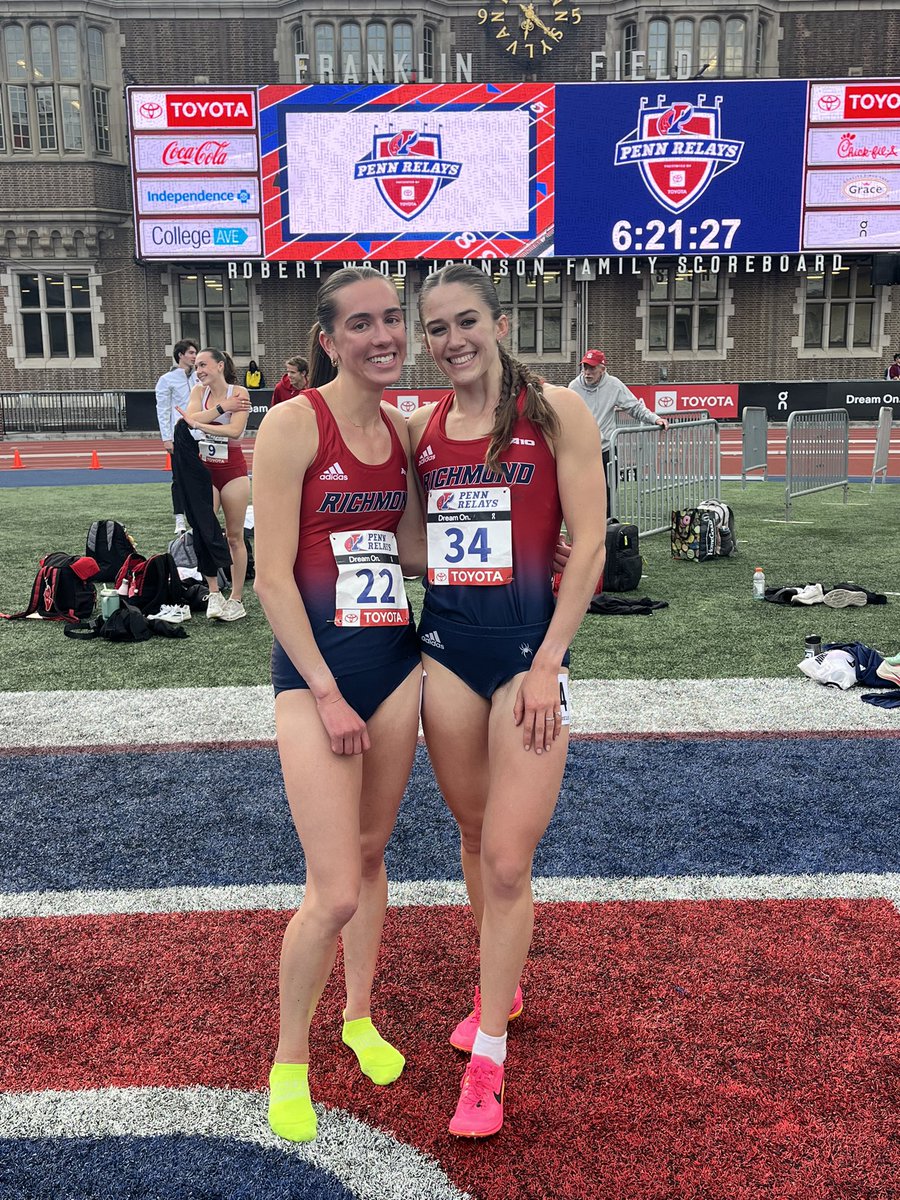 Elizabeth Stockman set a program record of 4:15.80 and Madison Trippett ran a PB of 4:19.44 to rank 3rd All-Time on the Spiders 1500M list on Thursday night at the Penn Relays! #oneRichmond @SpiderAthletics