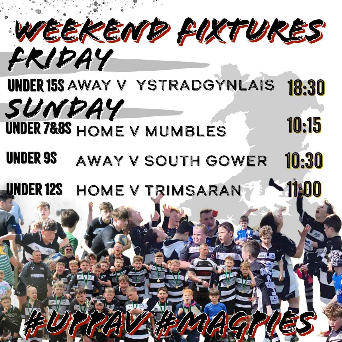 🏉Last weekend of Fixtures for our Mini and Juniors🏉 🖤🤍🖤Our under 15s are playing this evening at Ystradgynlais while the rest are playing this Sunday🖤🤍🖤 #Vardrerfc #UppaV #Magpies #vardrerfcminiandjuniors #Rugby