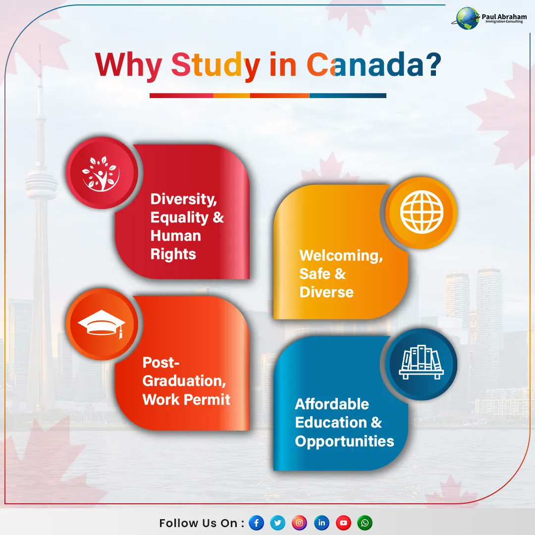 Dreaming of top-ranked education ? 
Study in Canada! Get a quality degree, gain valuable experience with work options, and explore a safe, multicultural country. 

#StudyInCanada #studypermit #movetocanada  #StudyInCanada #studyvisa #immigrationsonsultant #PAIC
