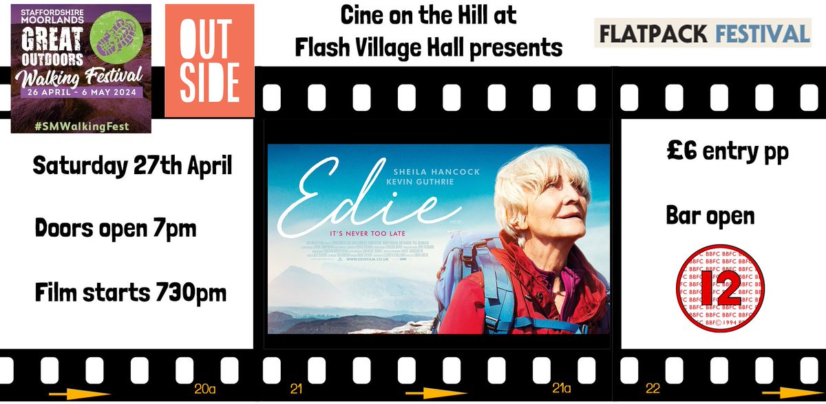 The @SMWalkingFest is not just about great walks - there are fringe events too, like this one at Flash Village Hall tomorrow night.

'Edie' is the inspiring tale of an 83-year-old (Sheila Hancock) who leaves her life behind to go on an adventure.

Book at tickettailor.com/events/support…
