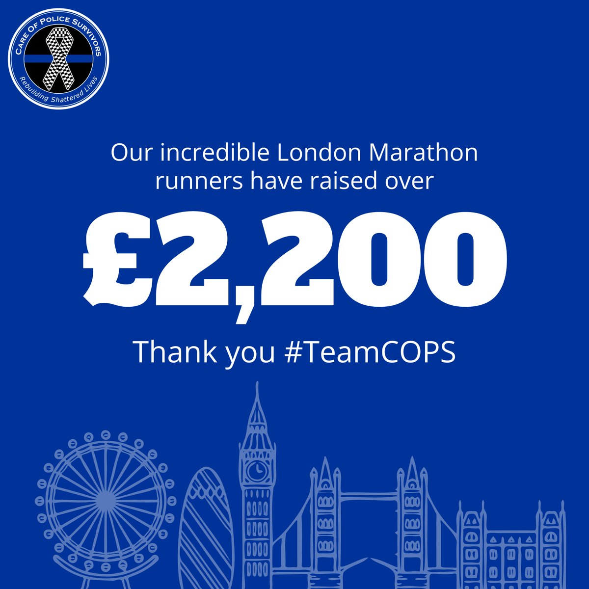 This #FundraiserFriday we are shouting out our incredible 2024 London Marathon runners who have collectively raised over £2,200 and counting. We think you are all amazing!

If you would like to join #TeamCOPS next April, you only have until 9pm to enter the ballot.