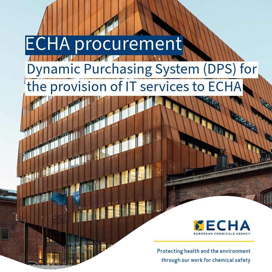 #EUProcurement - Would you like to be part of our contractor ecosystem and become a contributor to our future digital transformation endeavours? ECHA is in the process of setting up its own Dynamic Purchasing System and we are eager to hear from you. 🔗fcld.ly/ictprocurement…