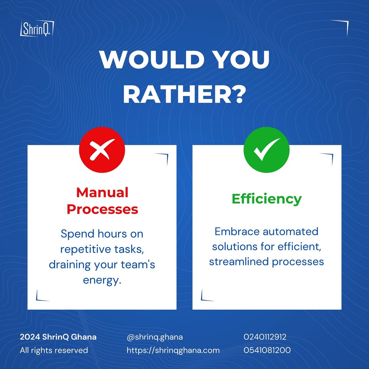 Would you rather spend your time on manual processes or let efficiency take the wheel with automation? The choice is yours!
Contact us today and enjoy automated solutions. 

Comment below with your pick.
#TechSolutions #AutomationVsManual #softwaredevelopment #Automatedsolutions