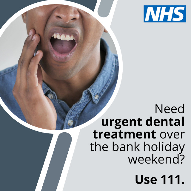If you need urgent dental treatment this bank holiday weekend, then the NHS is here for you. Use the NHS 111 online service. If necessary, they’ll be able to arrange an appointment for you. #Taptheapp #NHSapp