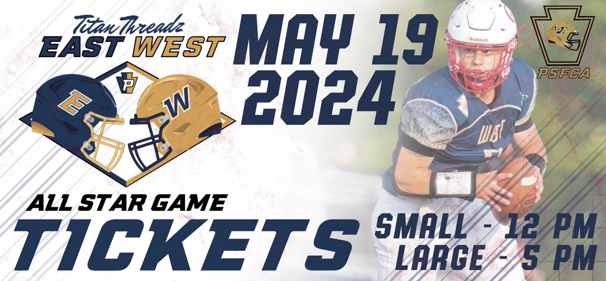 Tickets for the @PSFCA_ East West All Star Game presented by @TitanThreadz are ON SALE NOW! Don't miss your chance to be a part of the BIGGEST week of the PSFCA! Mark your calendars: 📍 Date: May 19, 2024 📍 Location: @CVSDeagles big33.org/category/psfca…