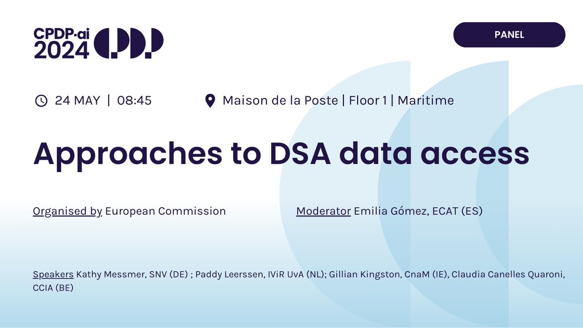 How can researchers meet the relevant conditions, in particular concerning the protection of personal data? Organised by @EU_Commission with @emiliagogu, Kathy Messmer @snv_berlin, @PJLeerssen @ivir_uva, Gillian Kingston @CNaM_ie, @claudiacanelles @CCIAeurope #CPDPai2024