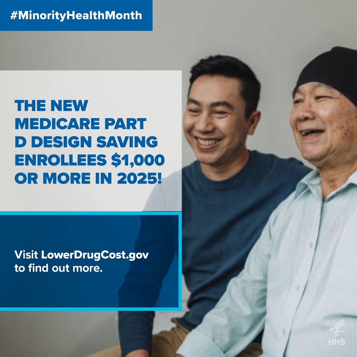 About 2.1 million Medicare Part D enrollees identify as Asian American & have higher rates of hypertension, diabetes, stroke, & heart failure. With the NEW Medicare Part D design, estimates show these Medicare enrollees can save $1,000 or more in 2025! #MinorityHealthMonth