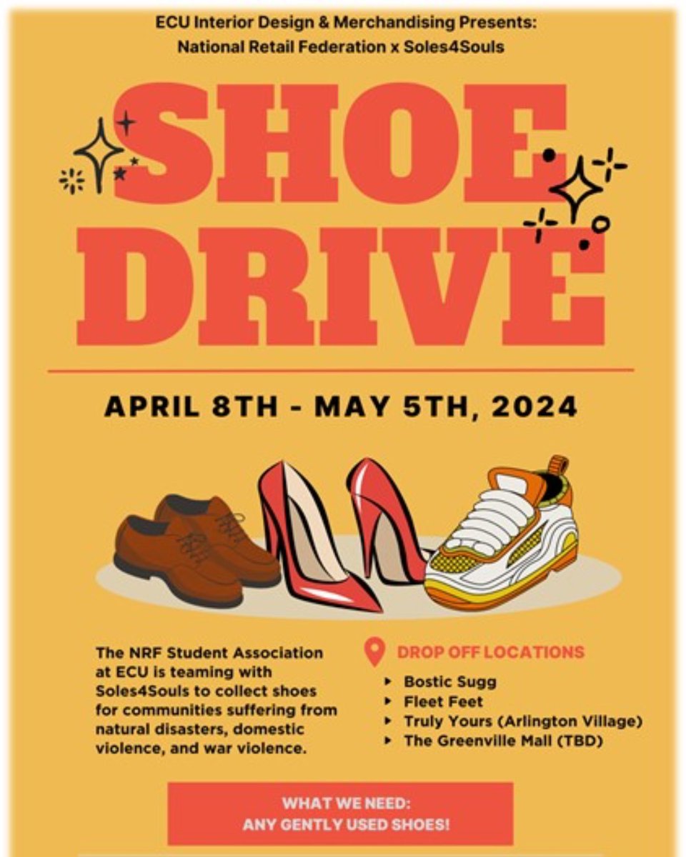 Do you have some shoes around that aren't getting as much wear as they used to? Bring them to campus or one of #ARRRGH partnership sites and donate them for Soles4Souls!