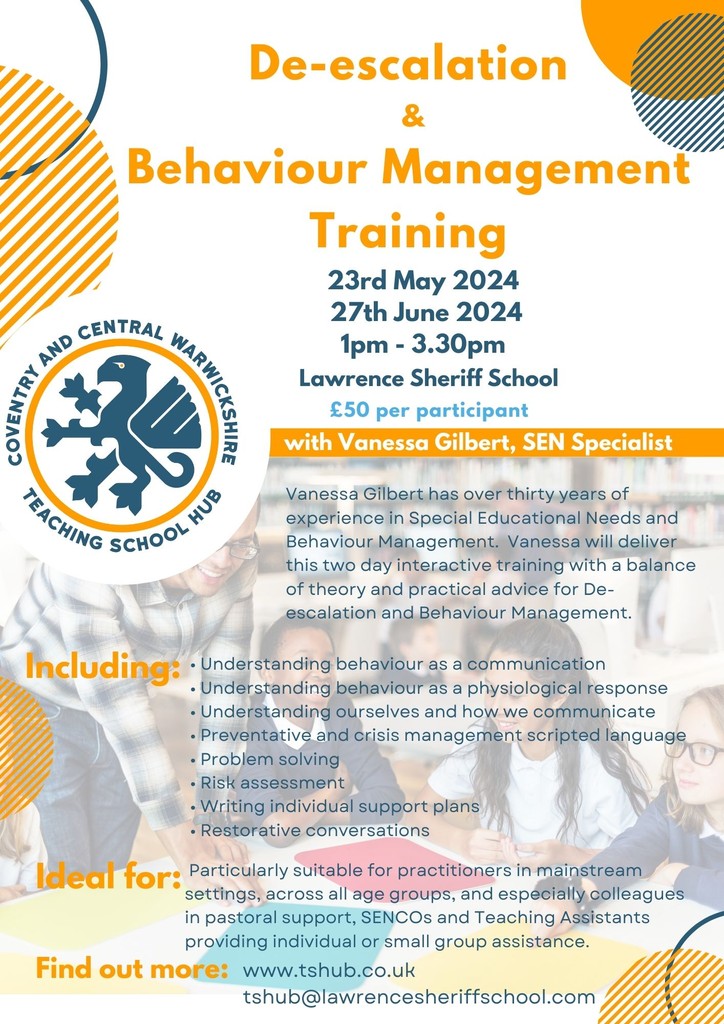 There's still time to book your spot - email tshub@lawrencesheriffschool.com⁠
This course is especially suitable for colleagues working in mainstream settings.
#ProfessionalDevelopmentForTeachers #Schools #Education #Descalation #BehaviourManagement #ClassroomManagement