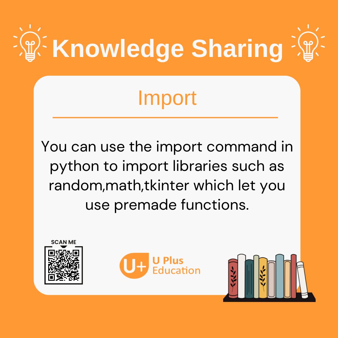 Import is a very useful command that empowers code connectivity. It is the gateway to a whole world of modules, libraries and functions! #import #connectivity #libraries #knowledge #upluseducation Link in bio for more