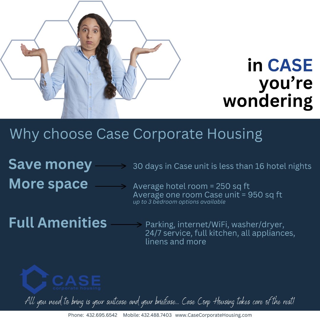 In CASE you're wondering...
#StayInStyle #Value #RealValue #BusinessTravel #CorporateHousing #GovernmentTravel #FreeToRoam #CaseCorporateHousing