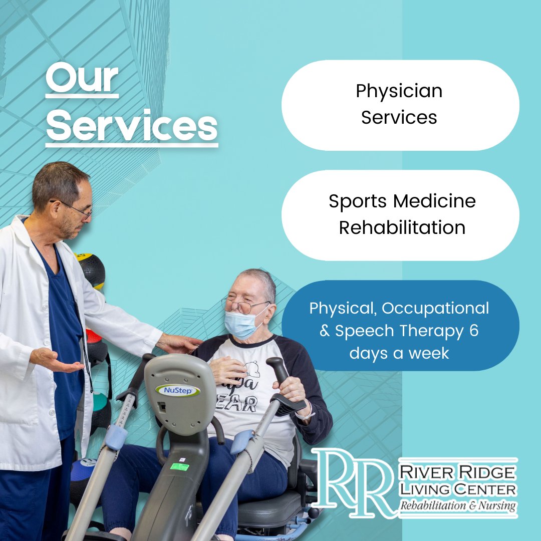 At River Ridge , we understand that every journey to recovery is unique. Whether you're recuperating from joint replacement, undergoing sports medicine rehabilitation, or needing respiratory care, our team is here for you. #RiverRidge #PersonalizedCare #EmpoweringJourneys