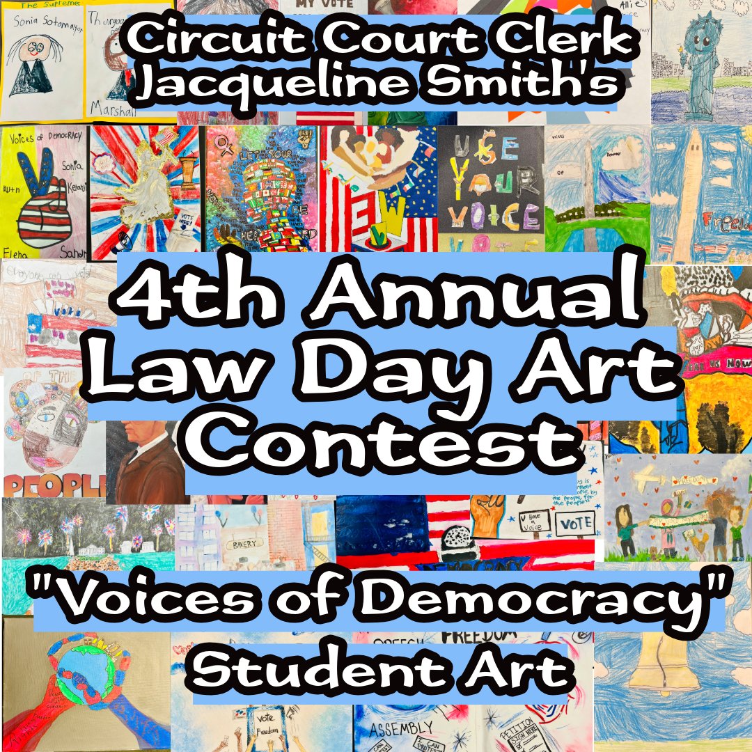 A huge thank you to all the talented students who entered our 4th Annual Law Day Art Contest! Cast your vote now at forms.office.com/g/RYJikbAtYX. Please also check out the amazing artwork on display at the Courthouse. #LawDayArtContest #VoteNow