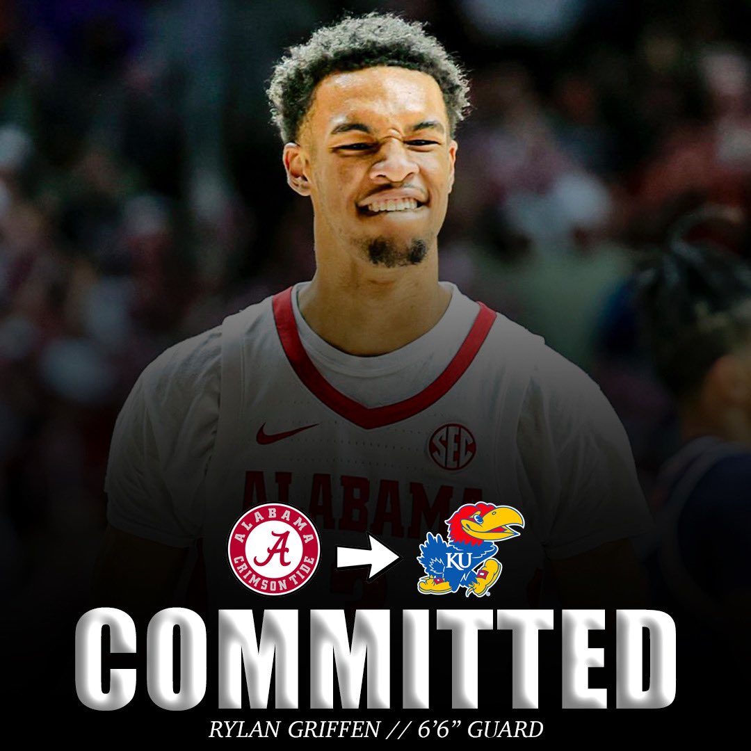 Alabama transfer Rylan Griffen has committed to KU! He is a 6’6” guard who averaged 11.2 PPG and shot 39.2% from three point range this past season for the Crimson Tide. Huge pickup for the Hawks!