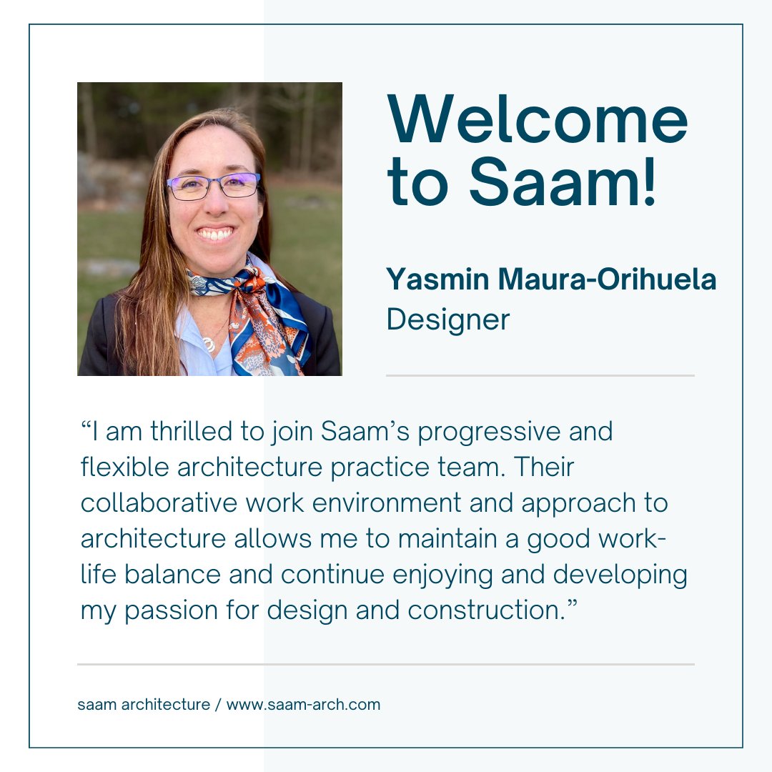 We are excited to welcome Designer Yasmin Maura-Orihuela to the Saam Team! Yasmin has worked on projects such as campus life, high-end student housing, mixed-use, dining facilities, science, libraries, residential, civic & landscape. MORE ABOUT YASMIN>>saam-arch.com/yasmin-maura-o…
